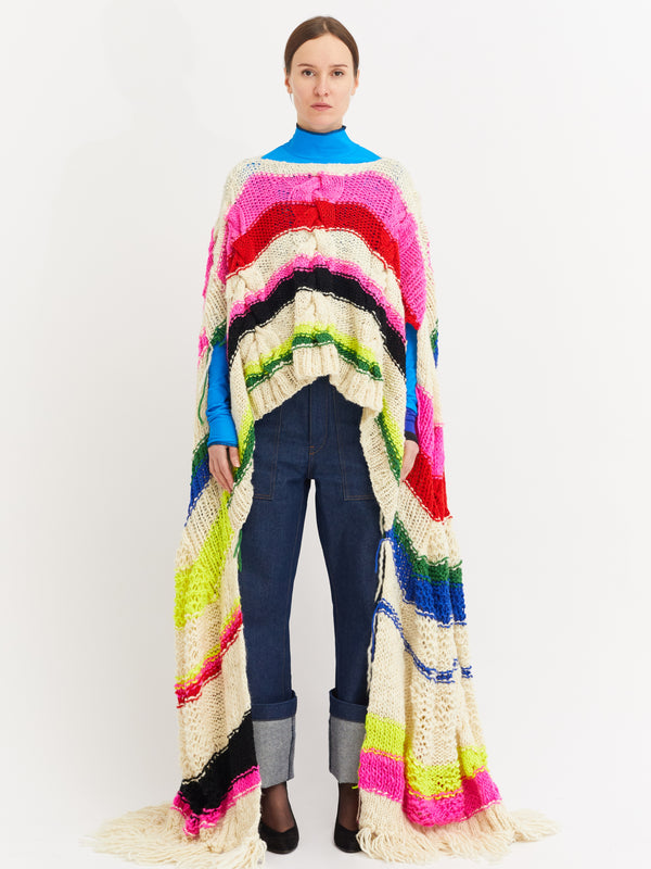 LUCIE Hand Knitted Shawl - Ecru / Multico