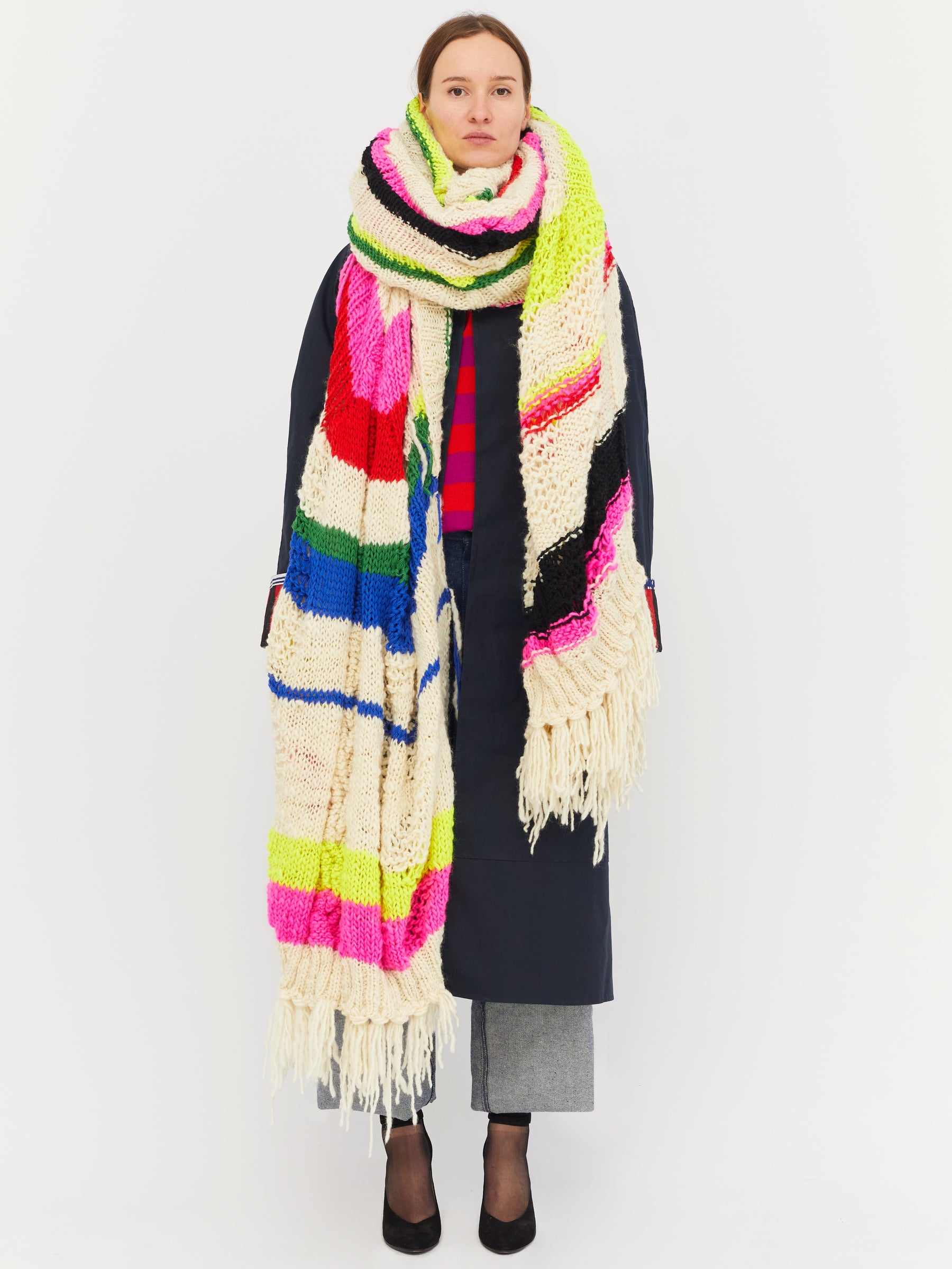 LUCIE Hand Knitted Shawl - Ecru / Multico