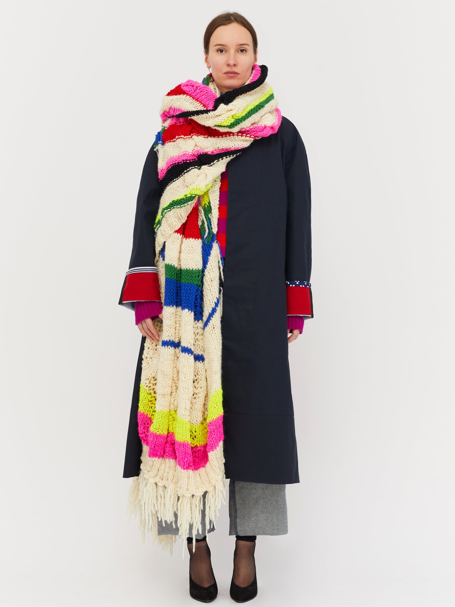 LUCIE Hand Knitted Shawl - Ecru / Multico