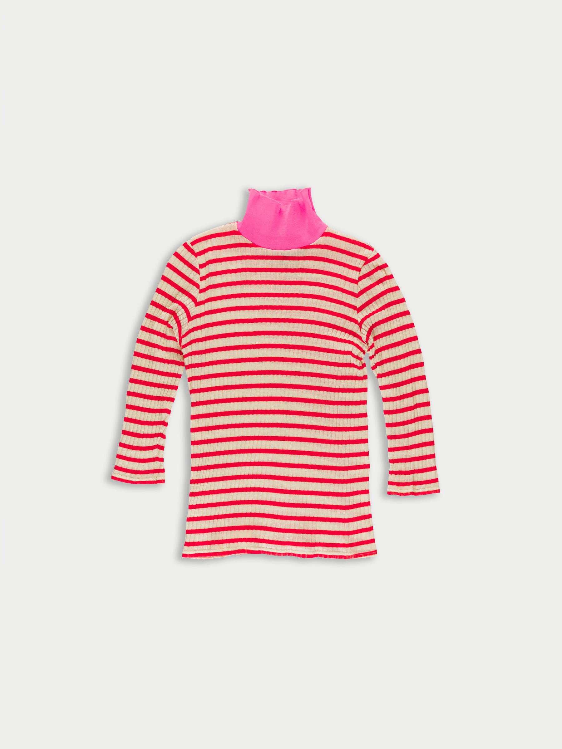 JACQUELINE Striped Ribbed Top - Red / Ecru / Neon Pink