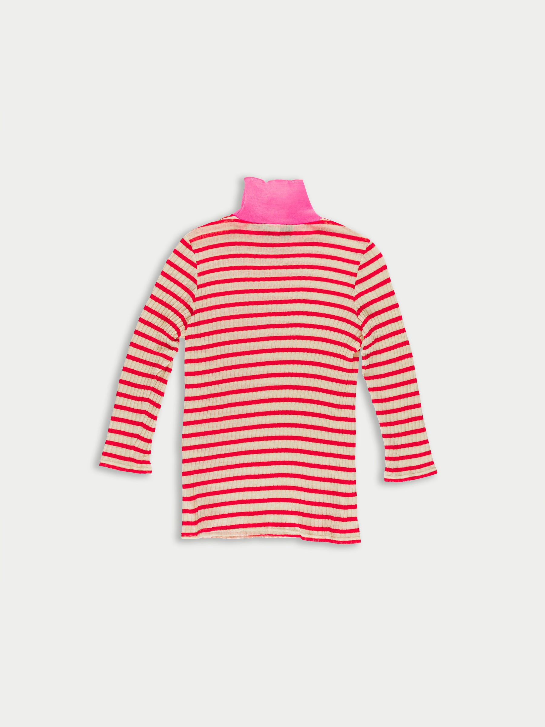 JACQUELINE Striped Ribbed Top - Red / Ecru / Neon Pink