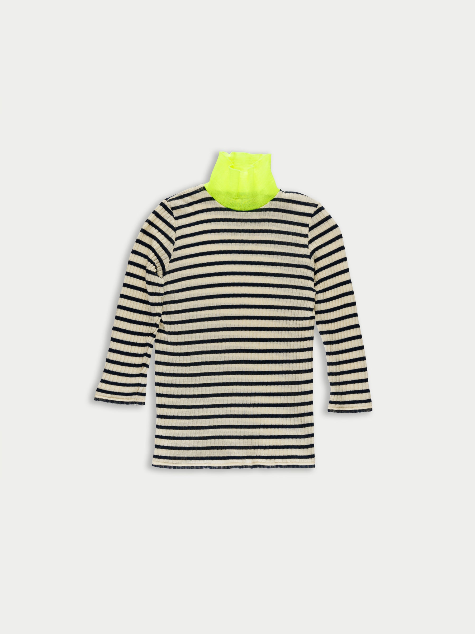 JACQUELINE Striped Ribbed Top - Navy / Ecru / Neon Yellow