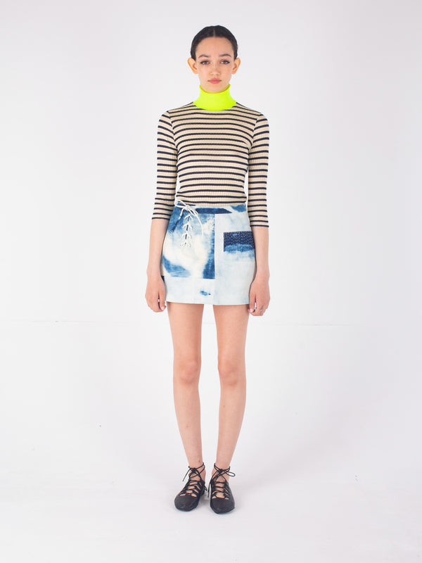 JACQUELINE Striped Ribbed Top - Navy / Ecru / Neon Yellow