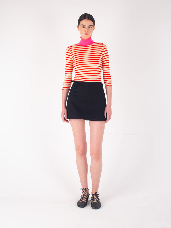 JACQUELINE Striped Ribbed Top - Red / Ecru / Neon Pink
