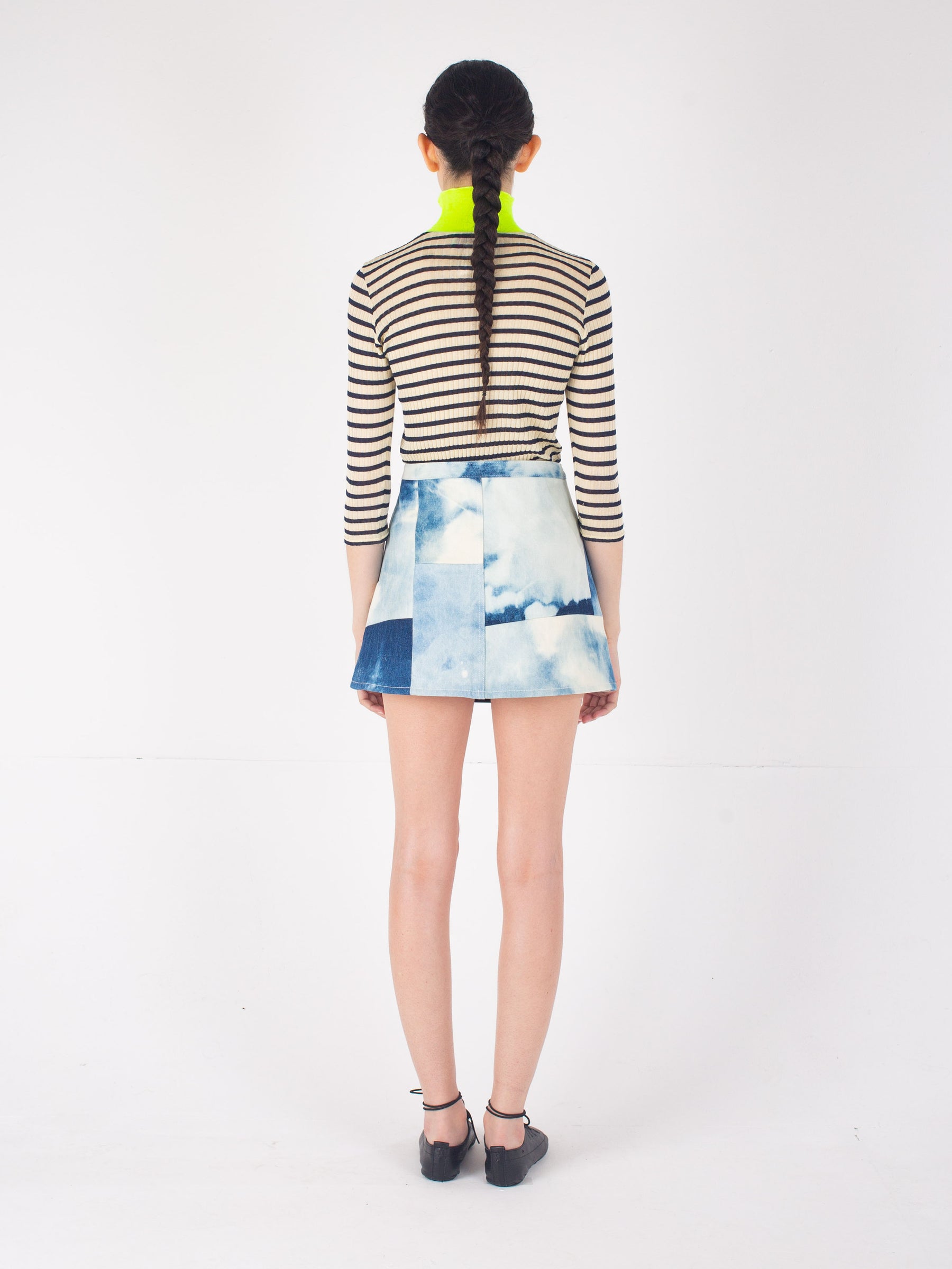JACQUELINE Striped Ribbed Top - Navy / Ecru / Neon Yellow