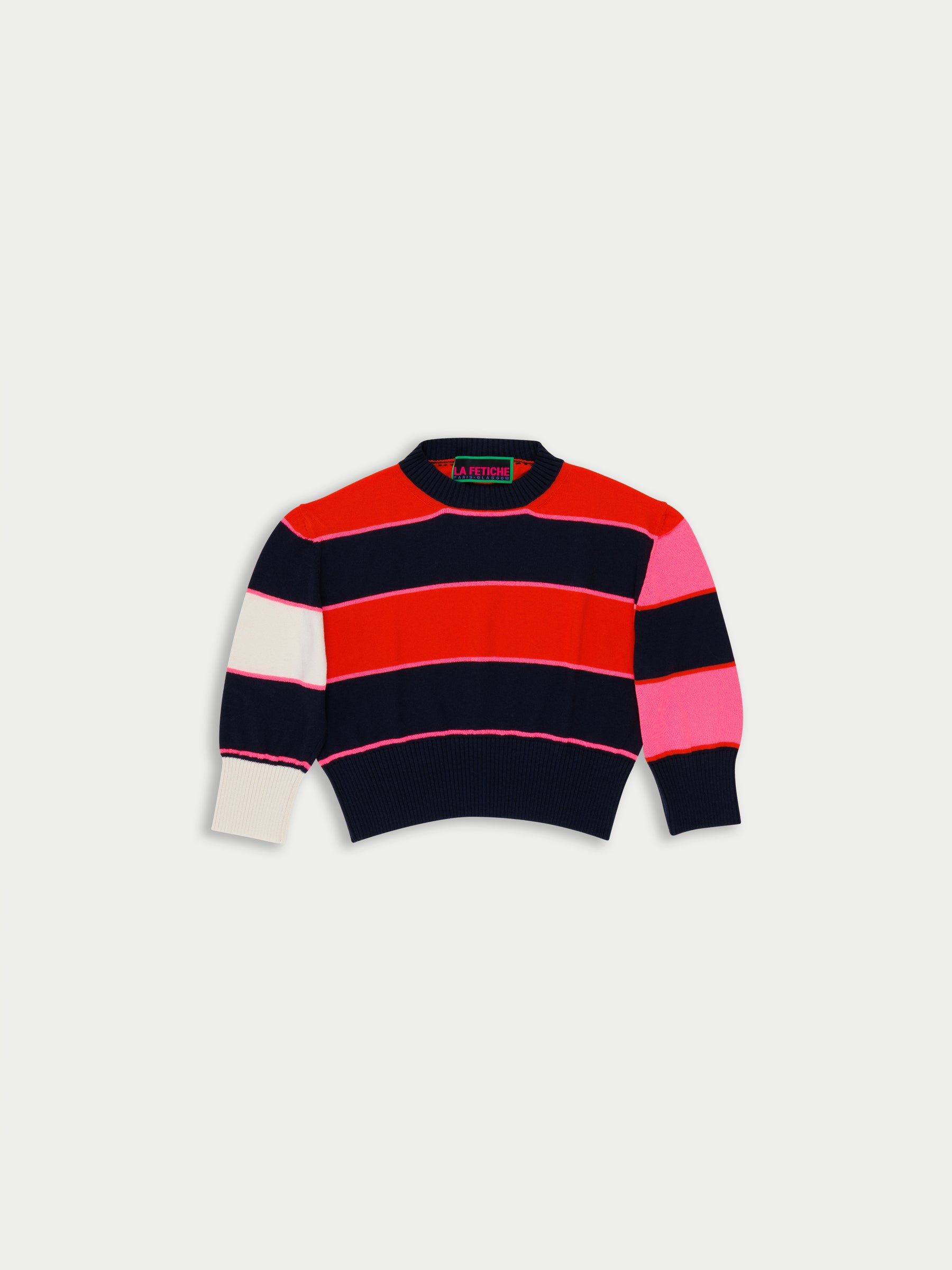 LUNA Striped Sweater - Red / Navy / Neon Pink / Red / Ecru