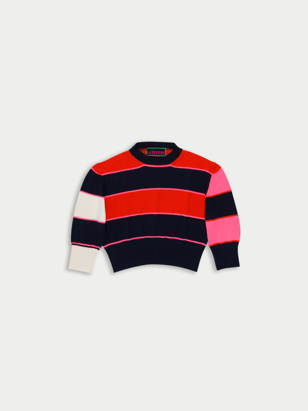 LUNA Striped Sweater - Red / Navy / Neon Pink / Red / Ecru