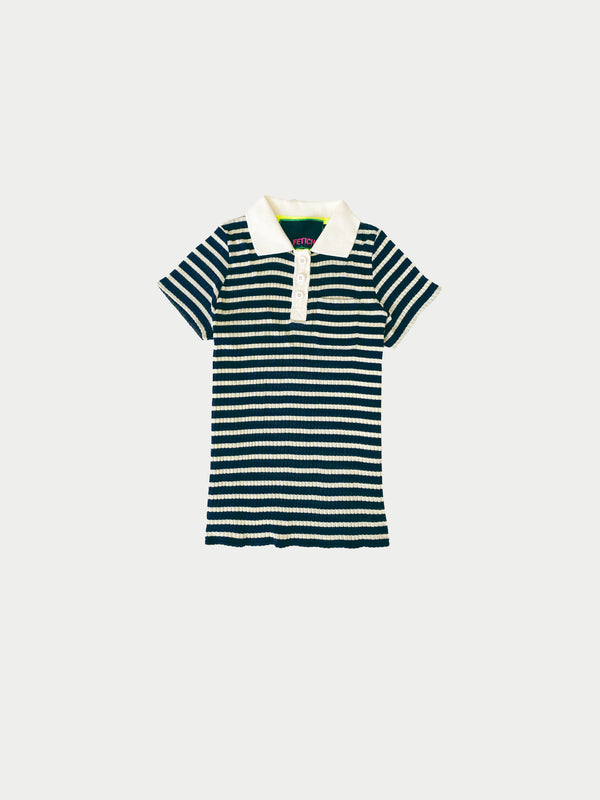 MICKA Striped Polo Top - Navy / Ecru