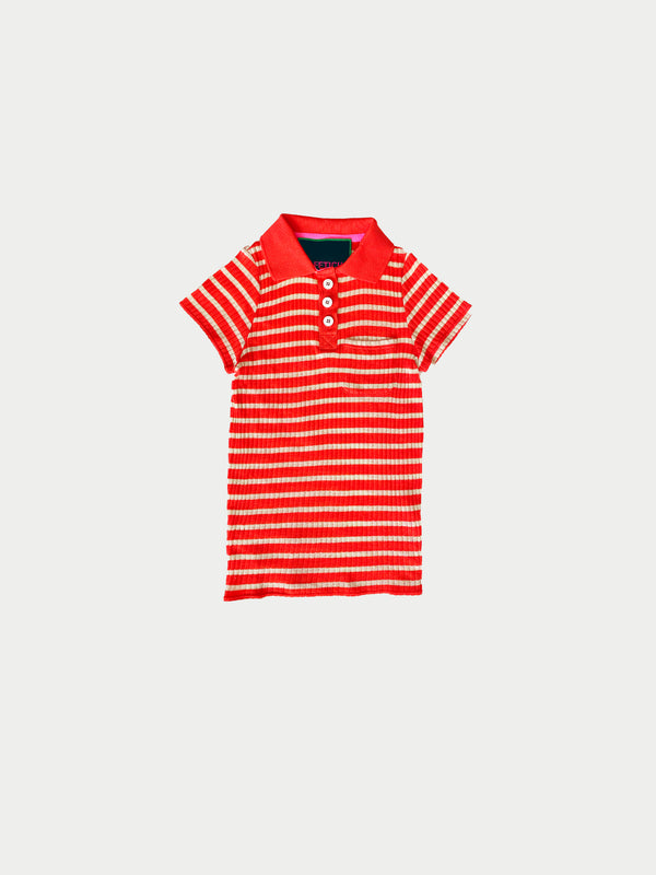 MICKA Striped Polo Top - Red / Ecru