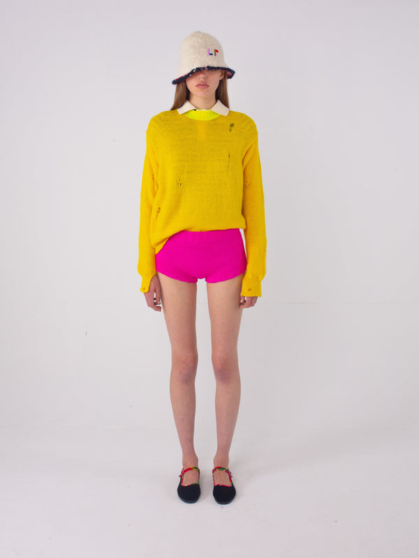 EDIE Hand Knit Pants - Neon Pink