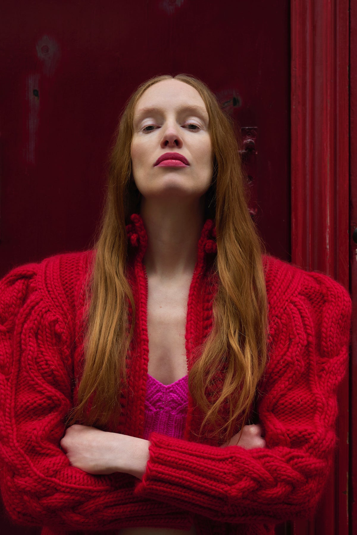 CARA Cable Cardigan - Red
