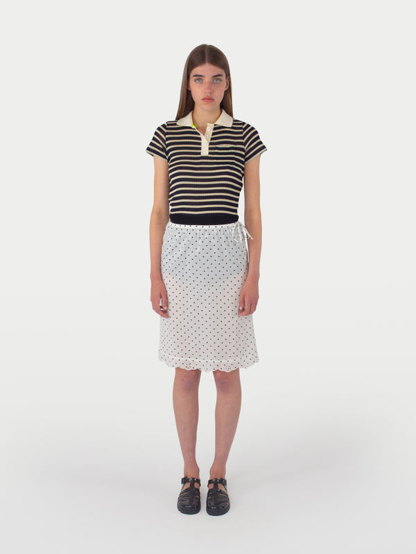 MICKA Striped Polo Top - Navy / Ecru