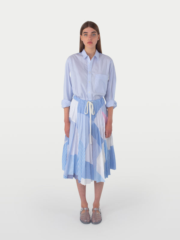 CECILE Pleated Kilt - Blue Shirting Fabric