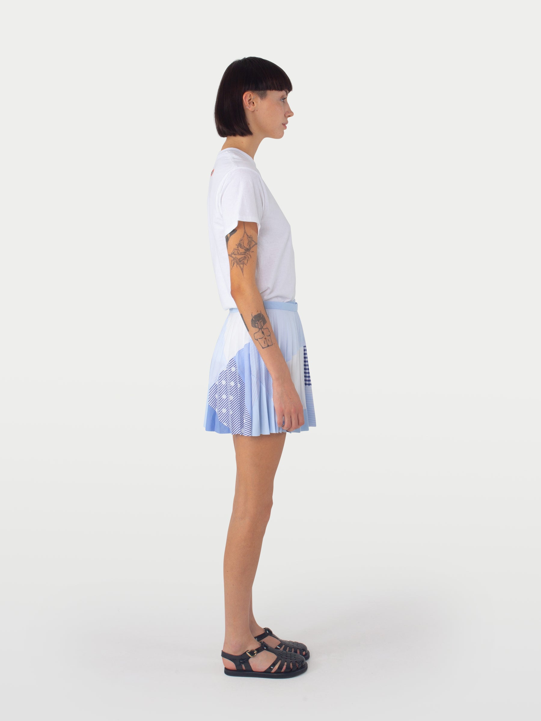 CECILE MINI Mini Kilt - Blue Shirting Patchwork
