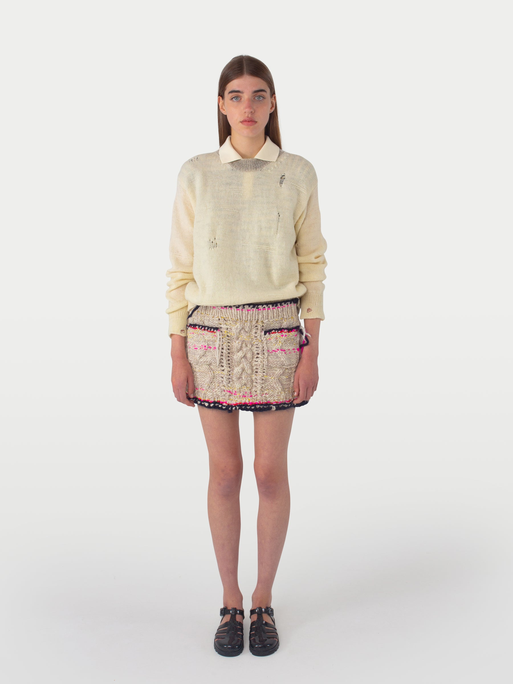 MILLIE Crew Neck Sweater - Ecru / Light Grey