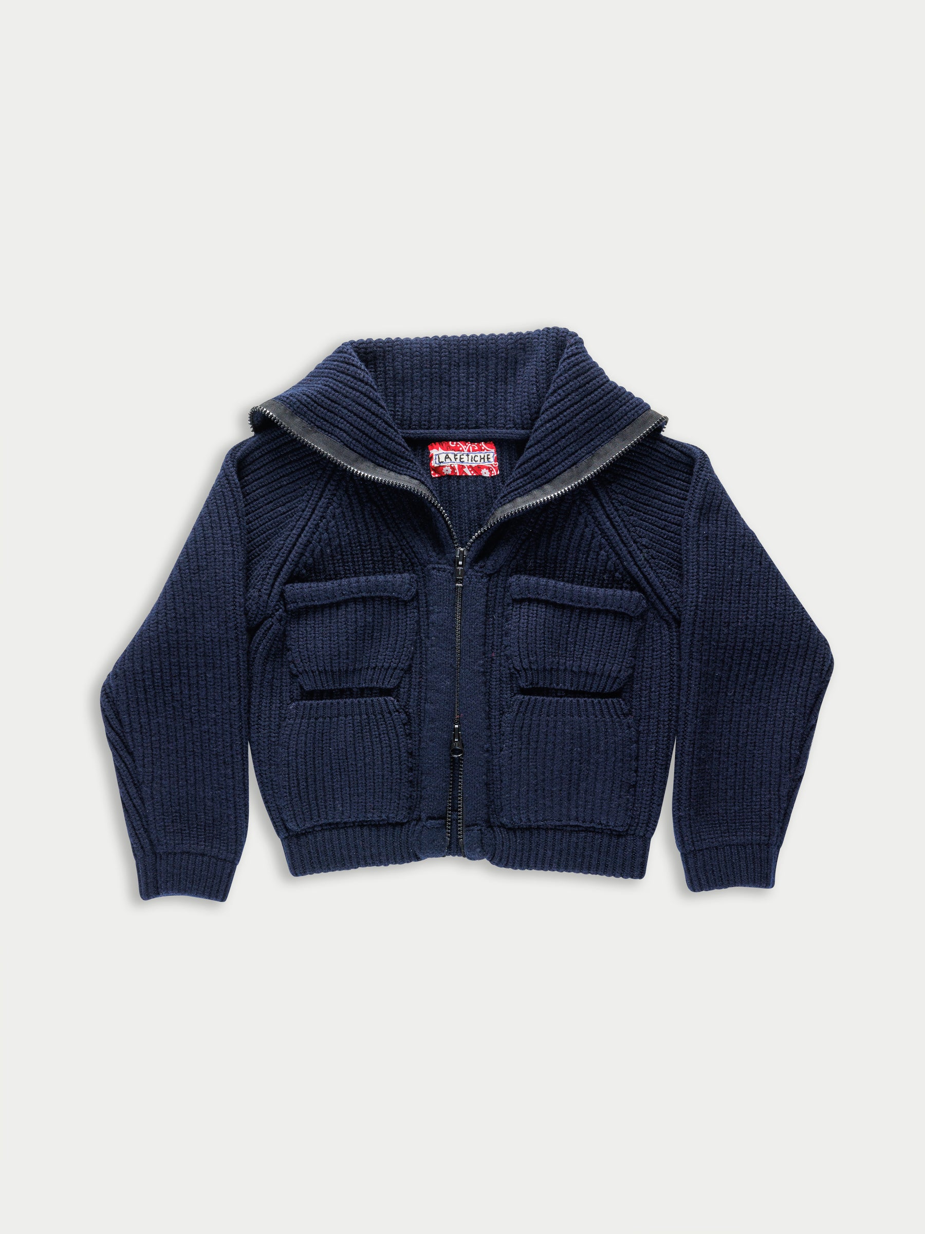 CAXI Chunky Rib Knitted Jacket - Navy