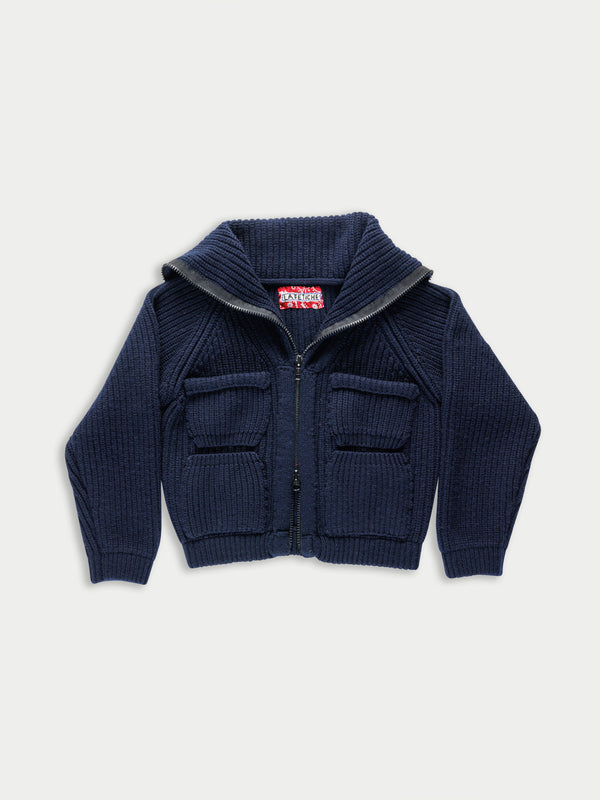 CAXI Chunky Rib Knitted Jacket - Navy