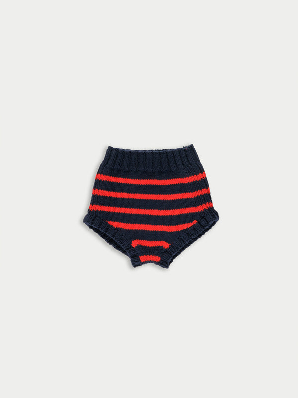 EDIE Handknitted Striped Pants - Navy / Red