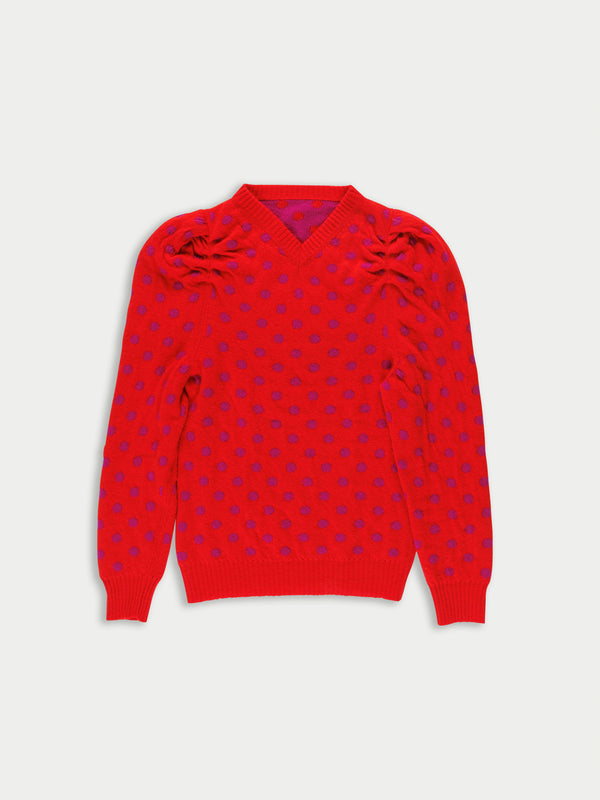 HANA Reversible V-neck Sweater - Red/purple