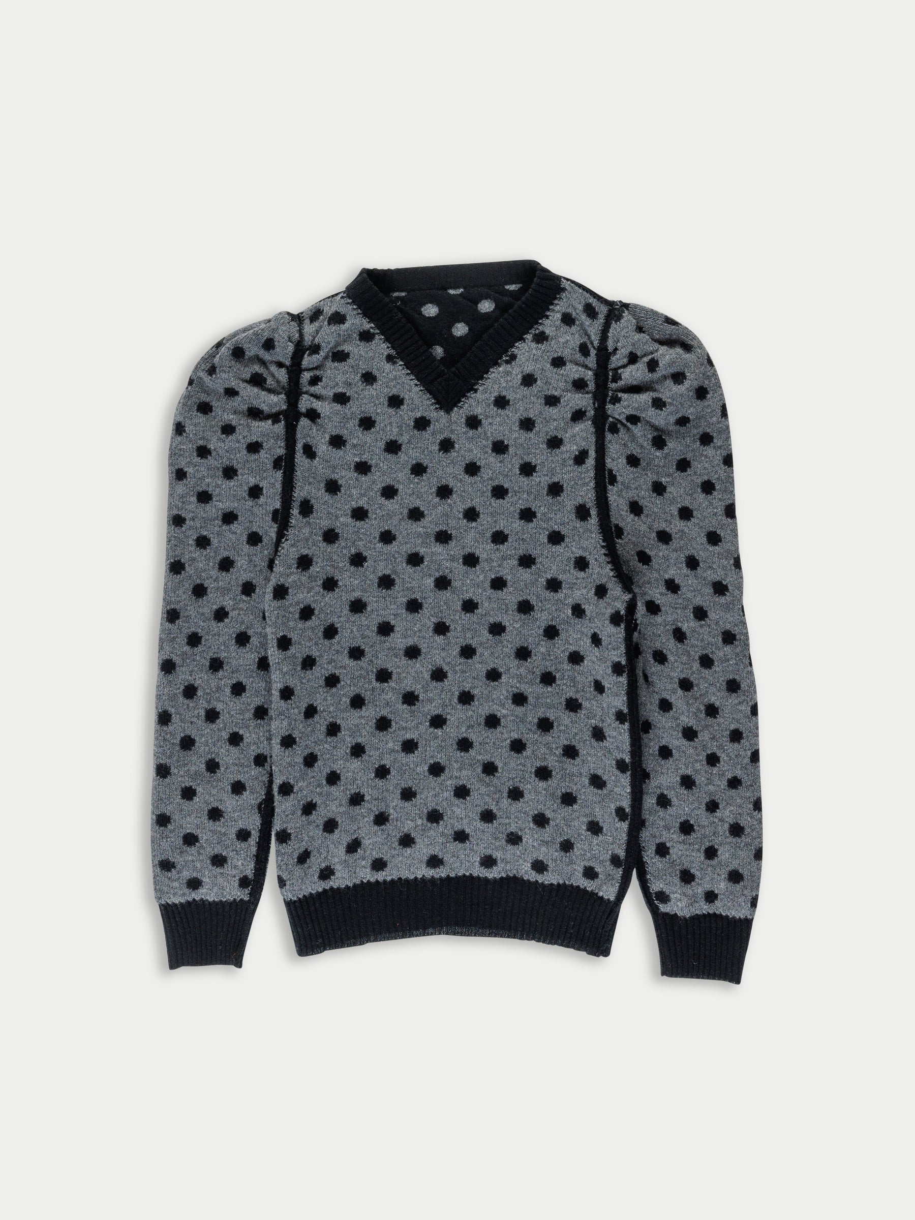 HANA Reversible V-neck Sweater - Black/grey