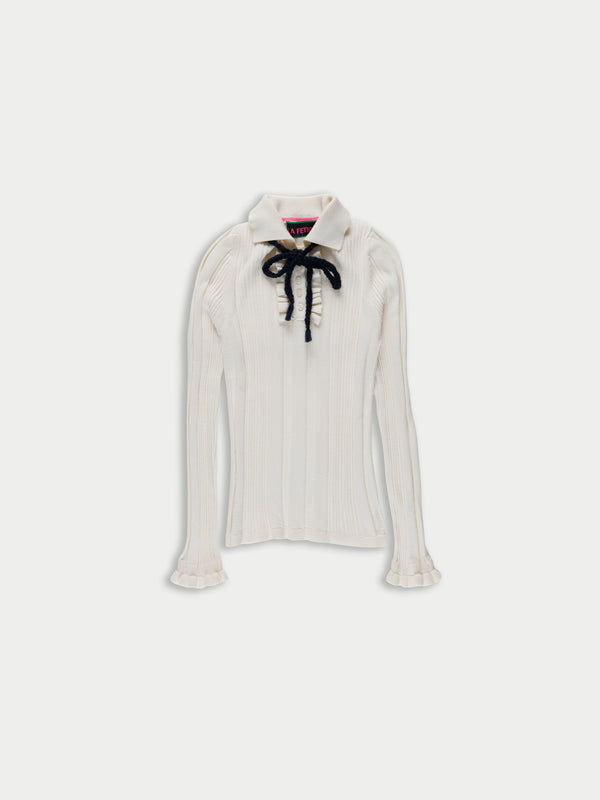 HEATH Ribbed Polo Top - Cream