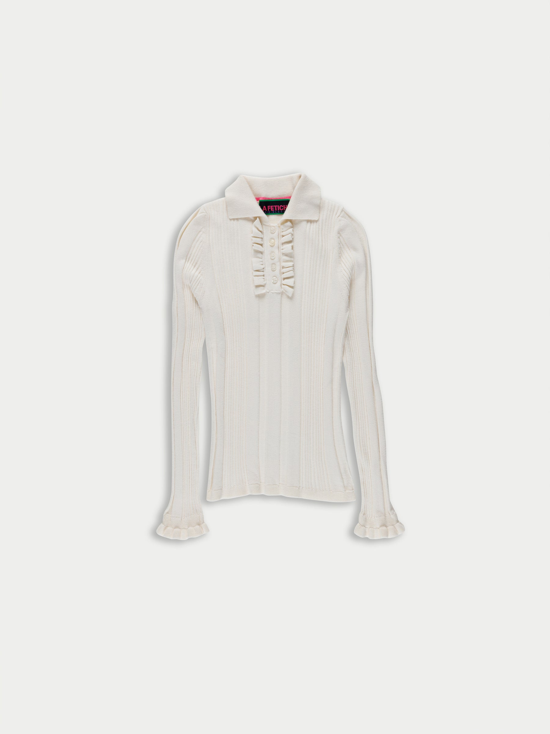 HEATH Ribbed Polo Top - Cream