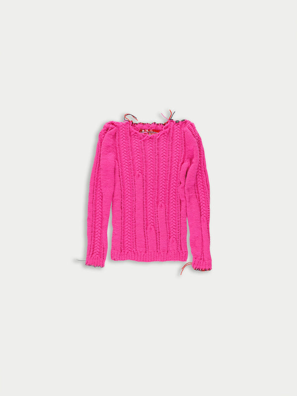 IVY Handknitted Cable Sweater - Neon Pink