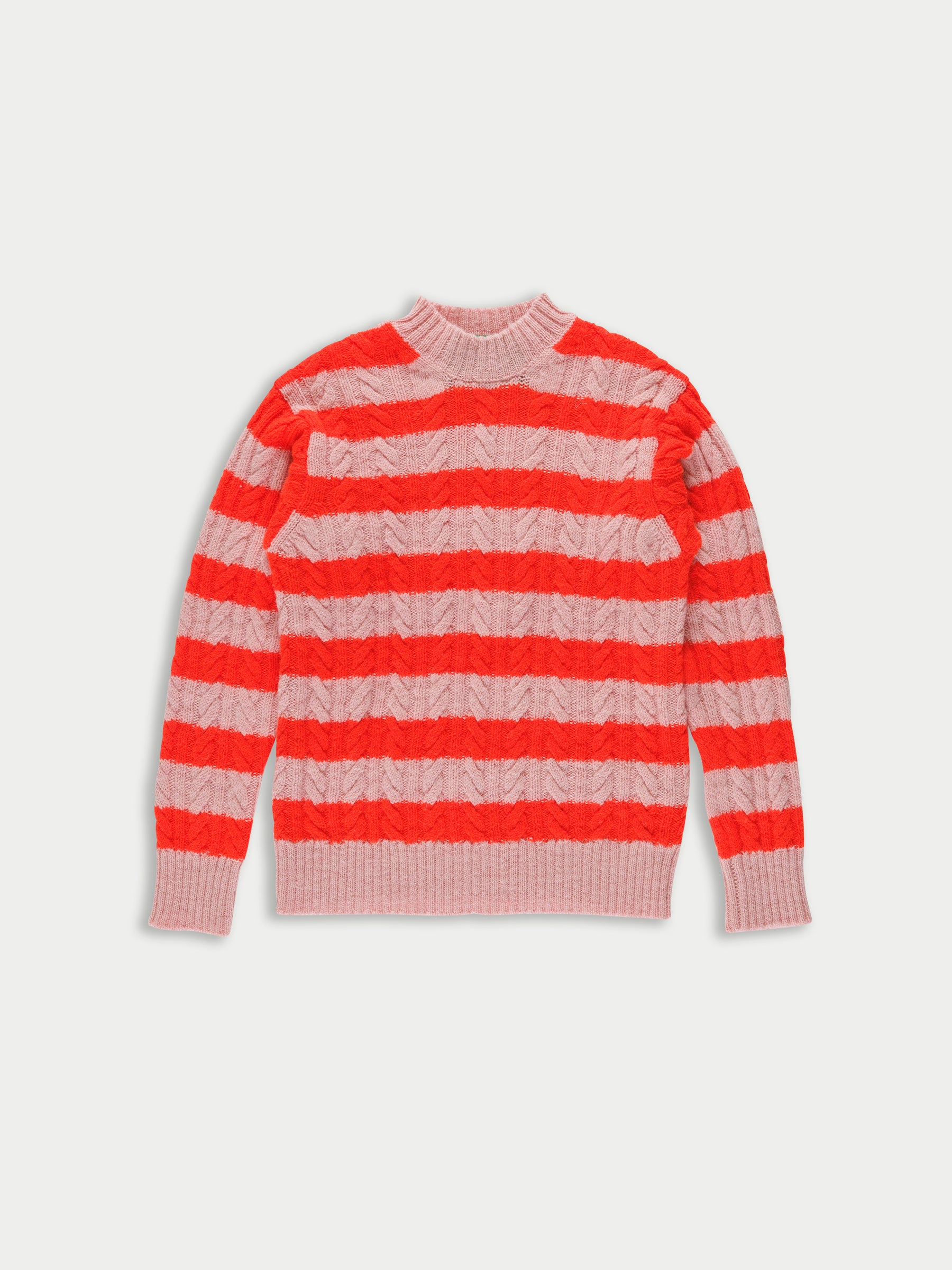 KURT Striped Cable Sweater - Light Pink / Neon Orange