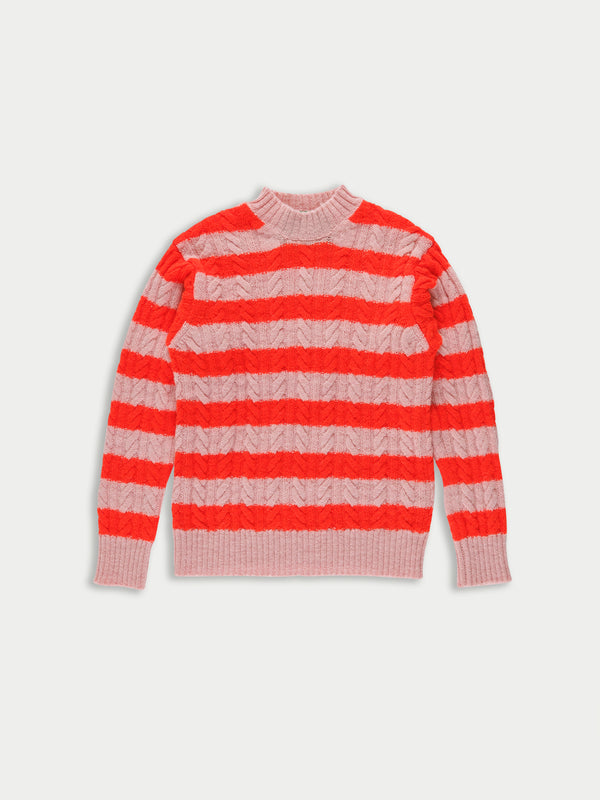 KURT Striped Cable Sweater - Light Pink / Neon Orange