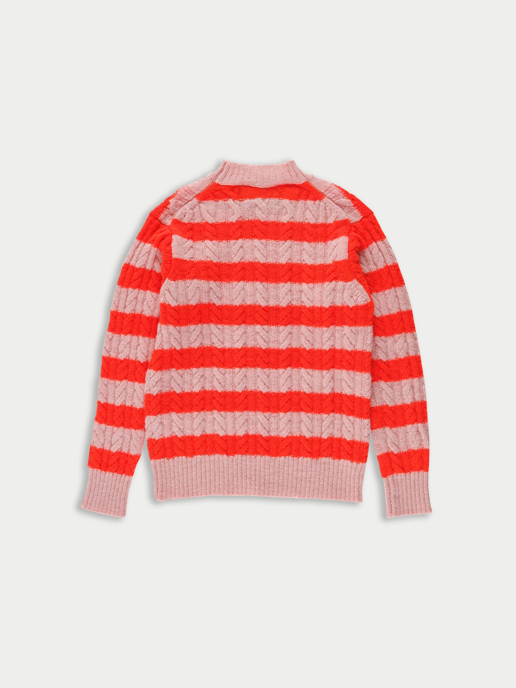 KURT Striped Cable Sweater - Light Pink / Neon Orange
