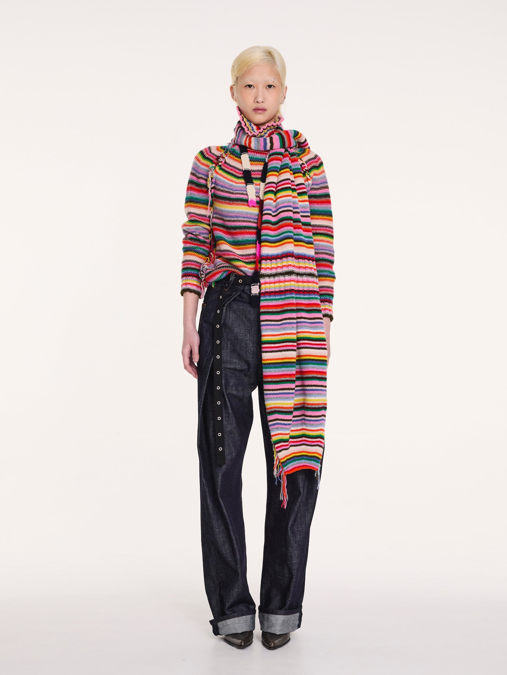 SOLANGE Striped Polo Neck Sweater - Multico
