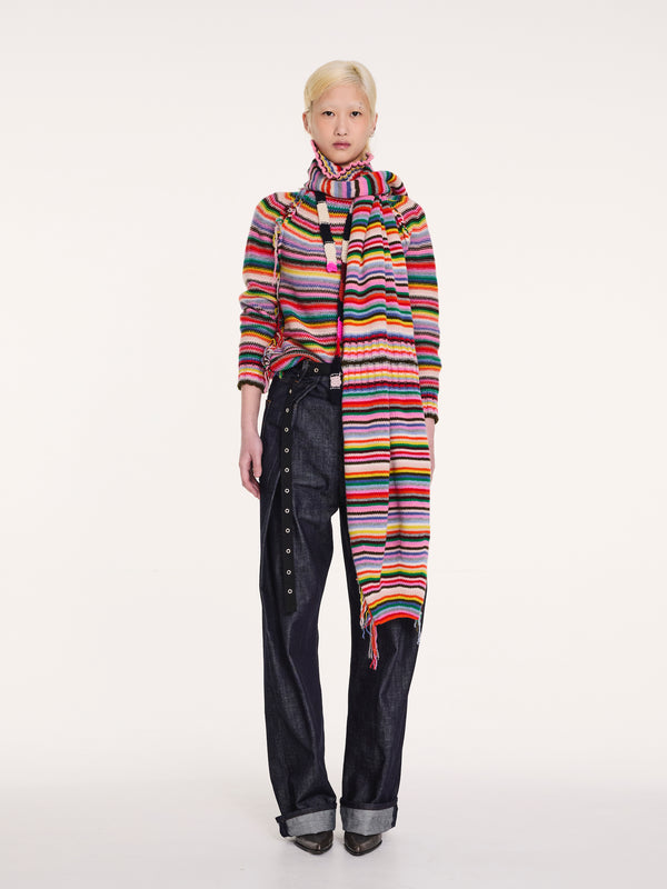 SOLANGE Striped Polo Neck Sweater - Multico