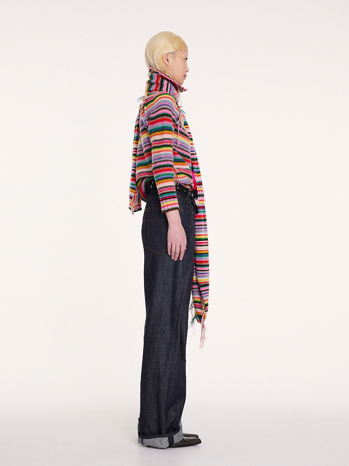 SOLANGE Striped Polo Neck Sweater - Multico