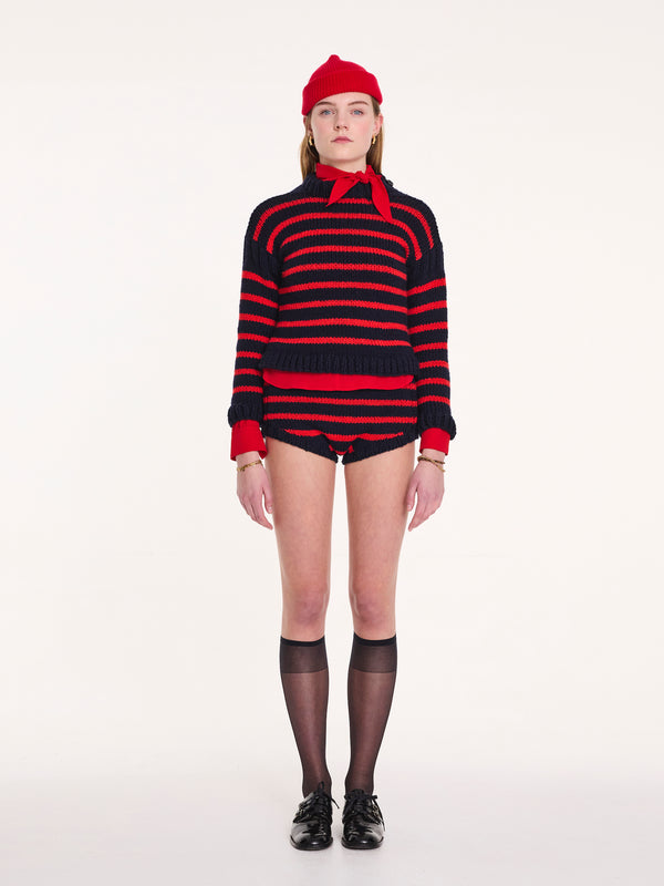 SASHA Handknitted Sailor Sweater - Navy / Red