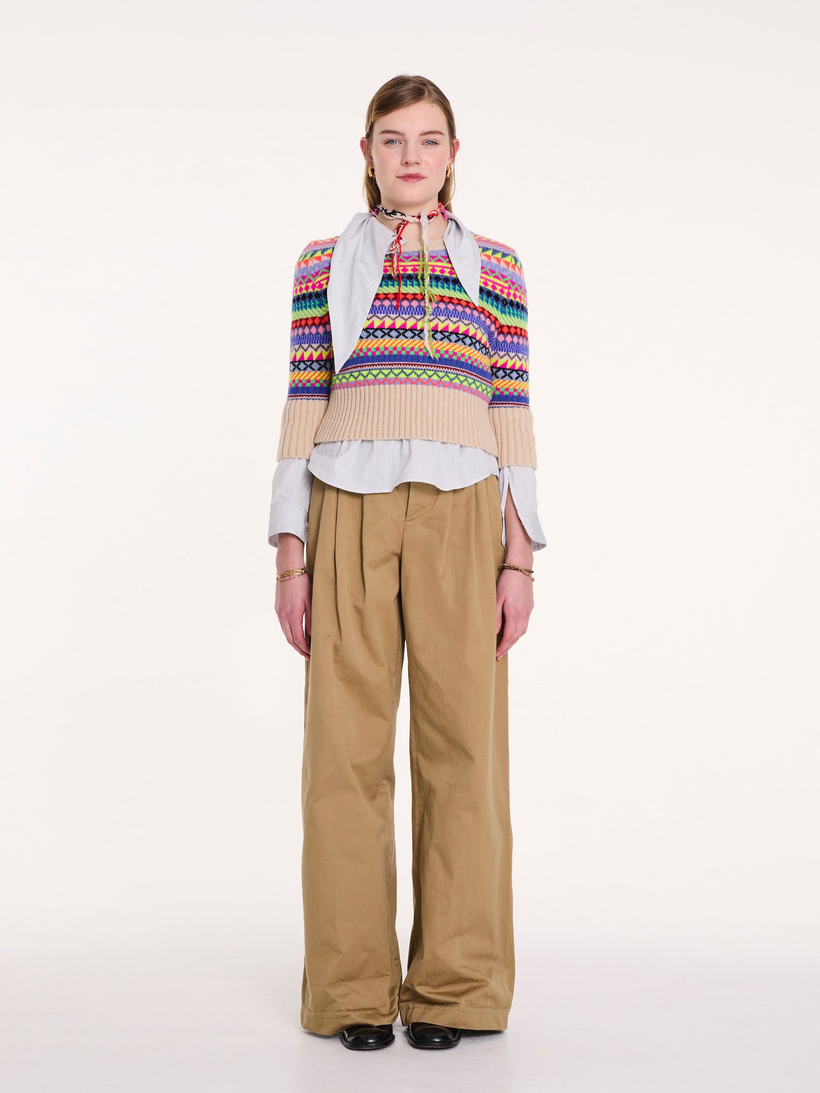 NUSCH Neck Tie Blouse - Blue Stripes