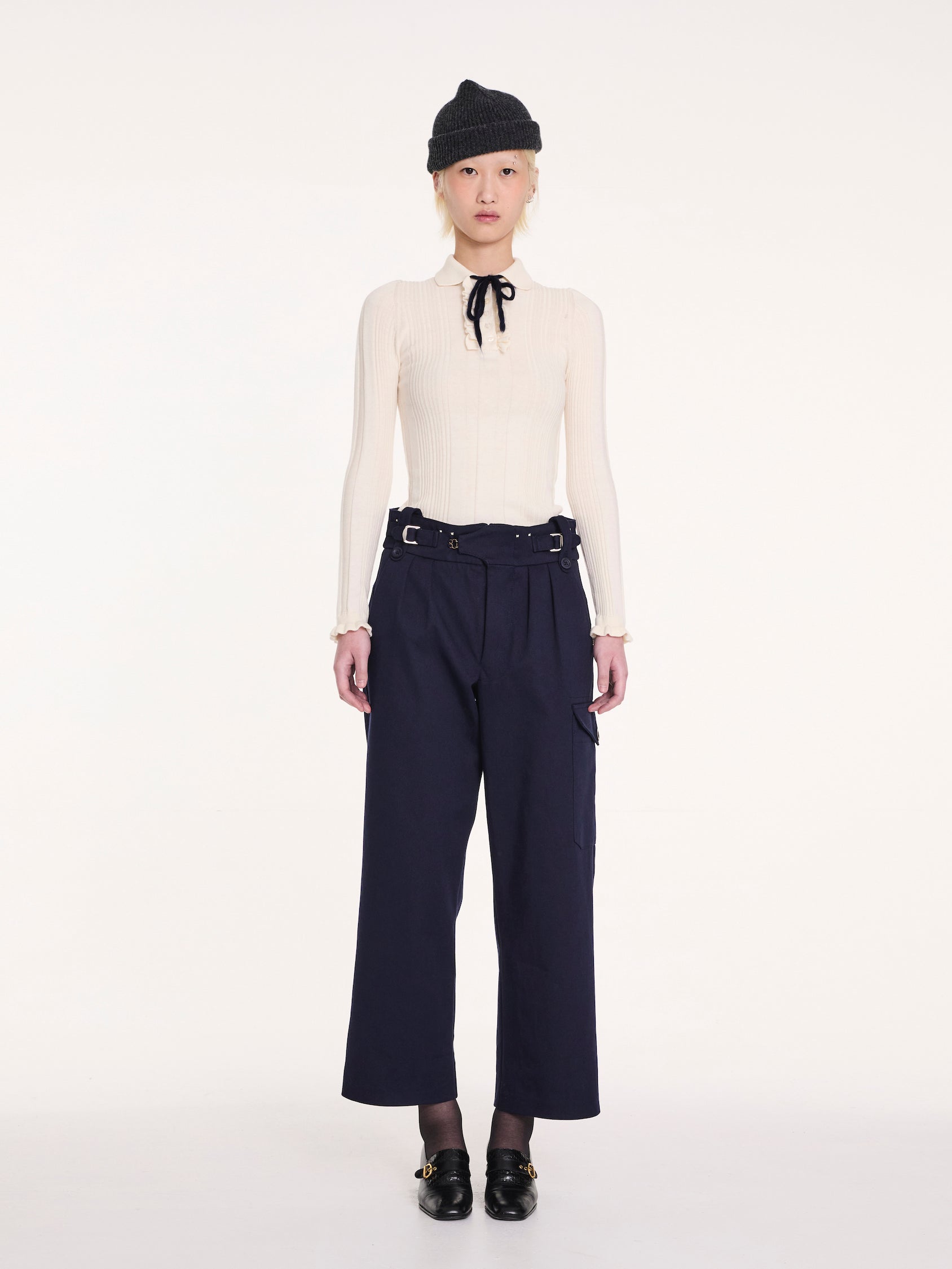 HEATH Ribbed Polo Top - Cream