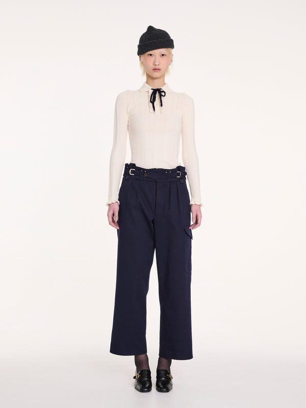 HEATH Ribbed Polo Top - Cream