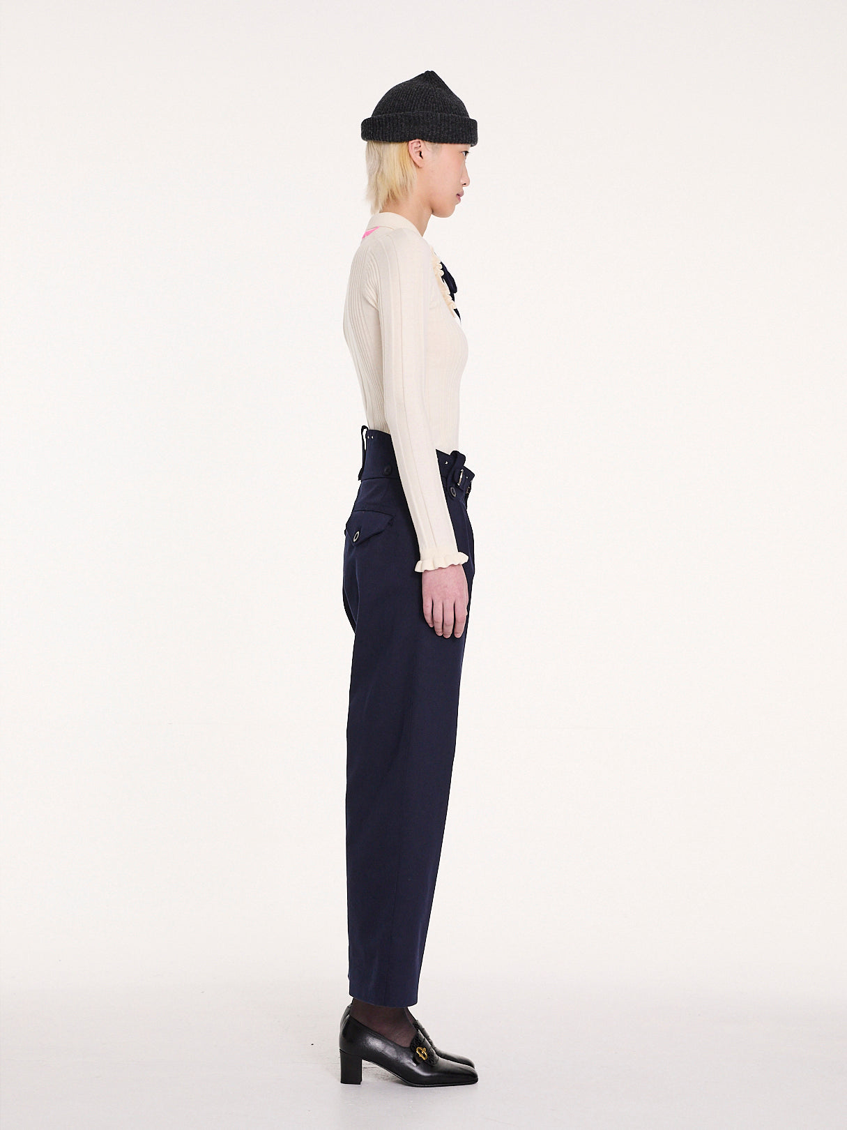 HEATH Ribbed Polo Top - Cream