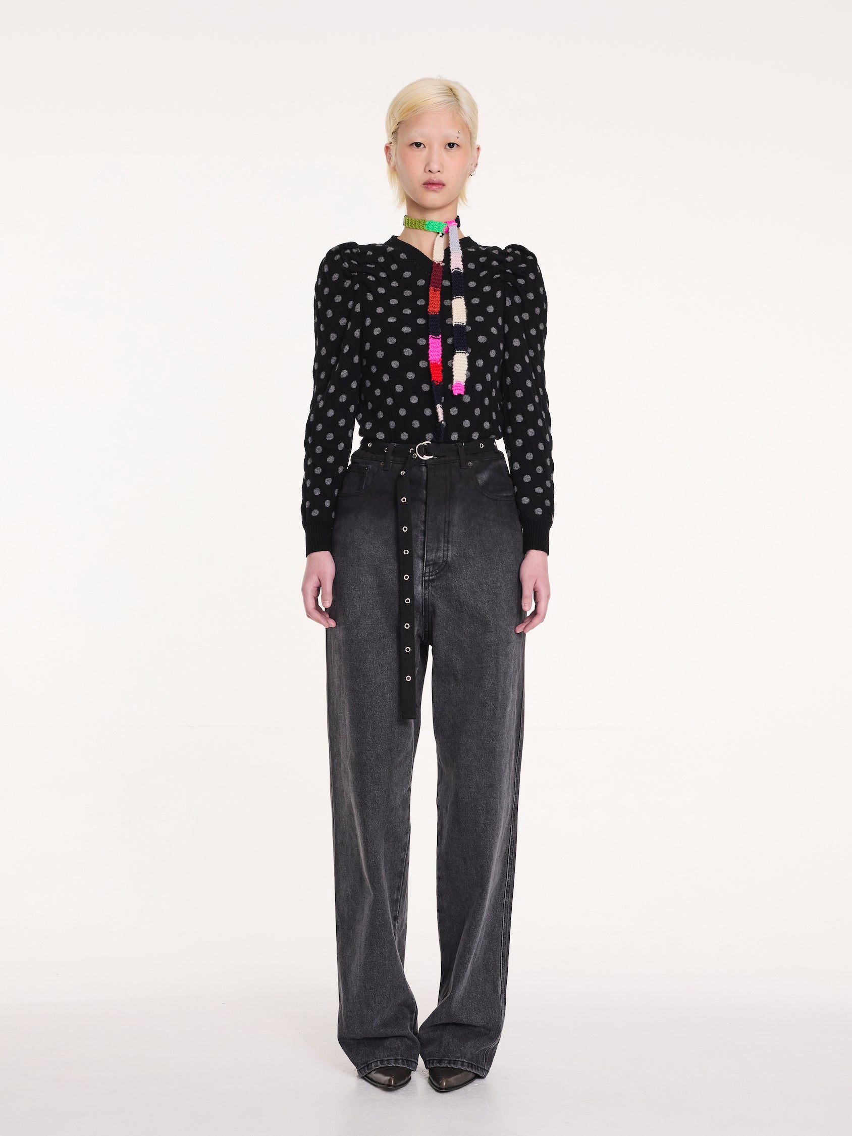ETIENNE Handknitted Skinny Scarf - Multico