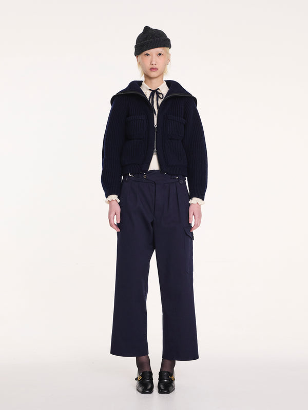 CAXI Chunky Rib Knitted Jacket - Navy