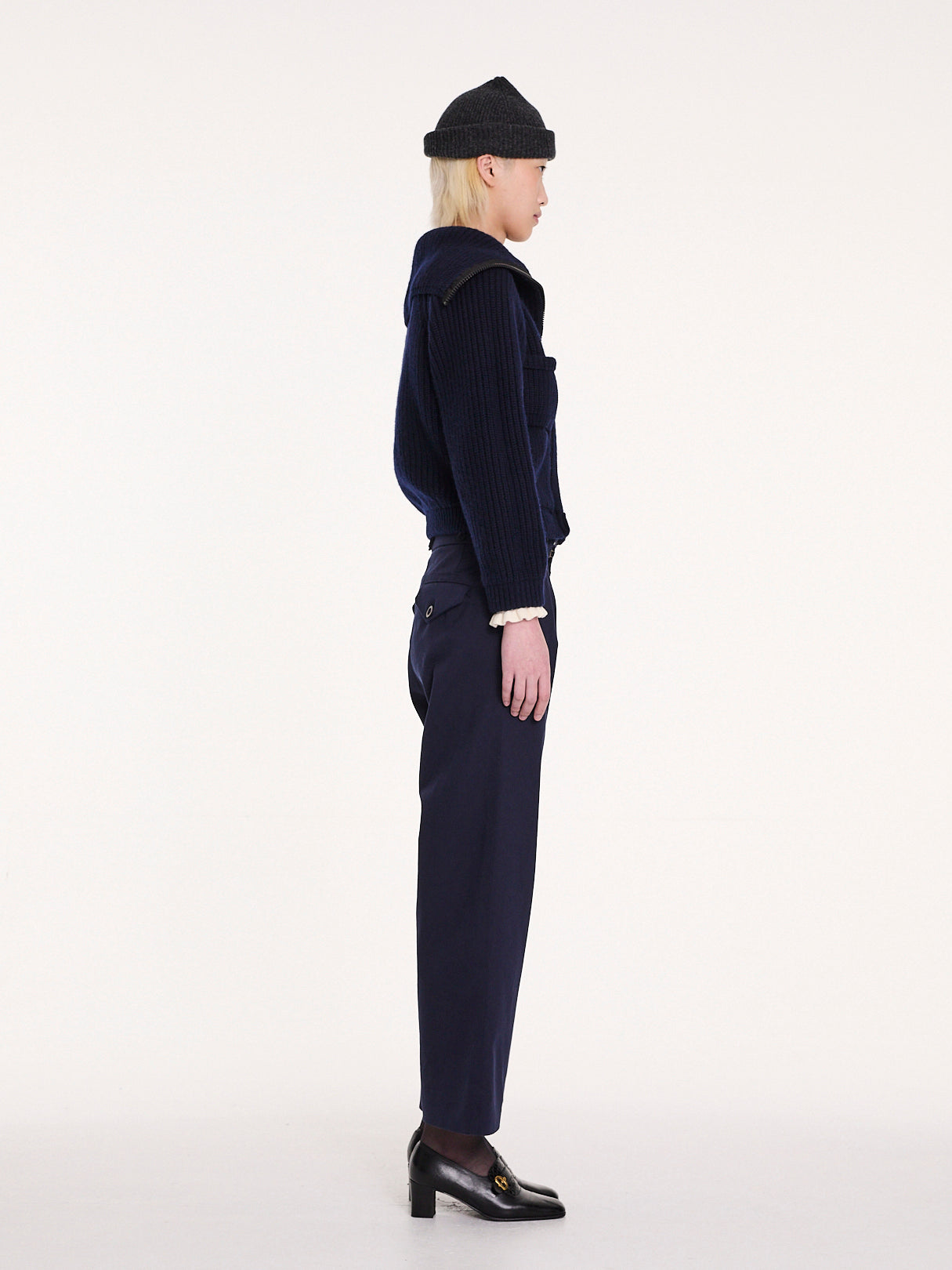 CAXI Chunky Rib Knitted Jacket - Navy