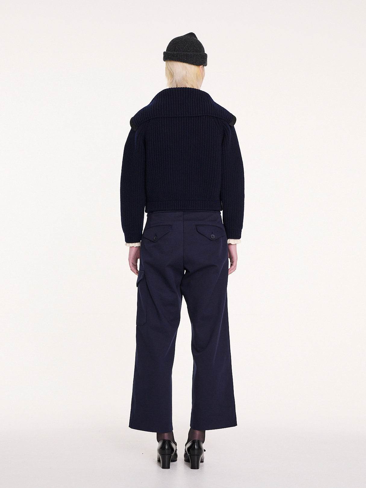 CAXI Chunky Rib Knitted Jacket - Navy
