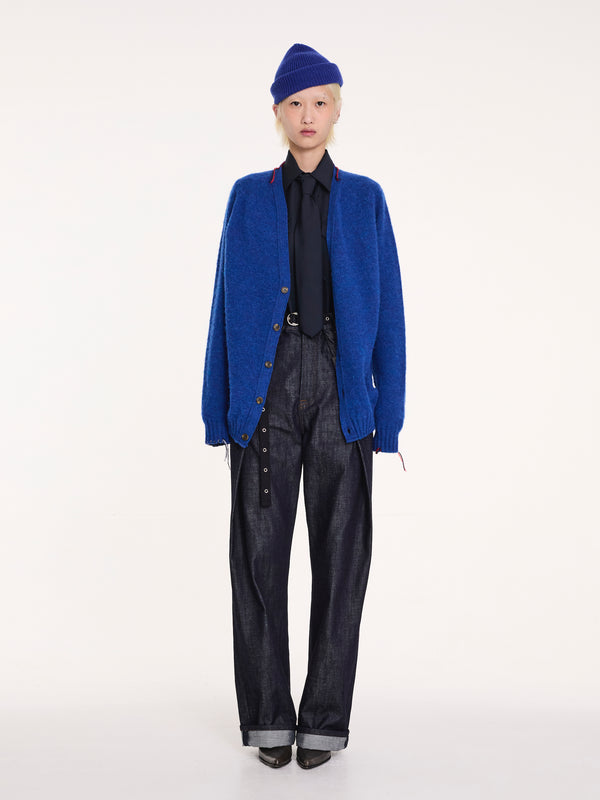 BEATON Brushed V-neck Cardigan - Blue