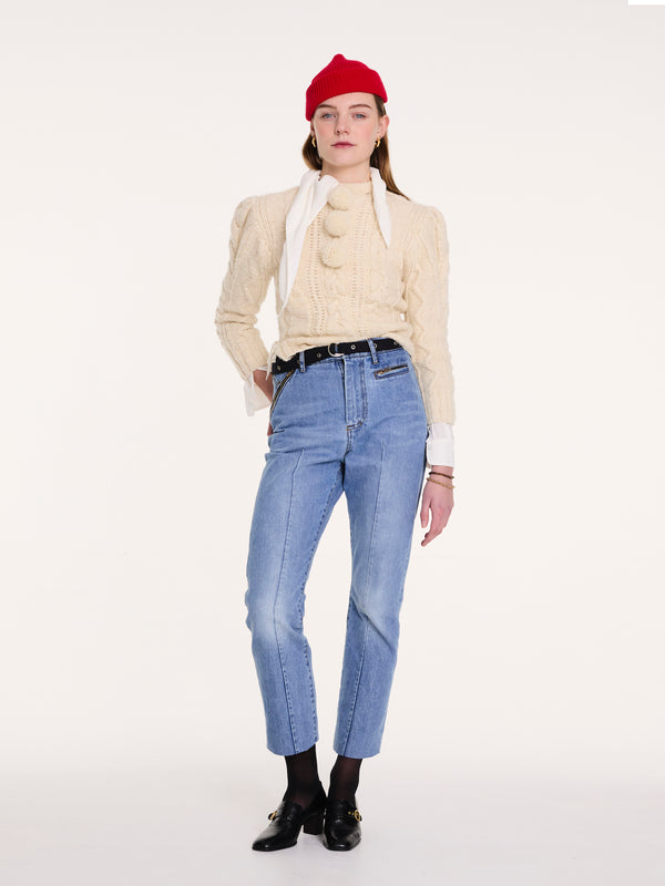 ARLETTY Handknitted ‘pompom’ Sweater - Ecru