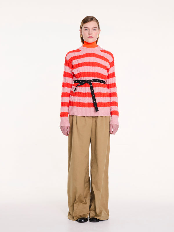 KURT Striped Cable Sweater - Oatmeal / Ecru