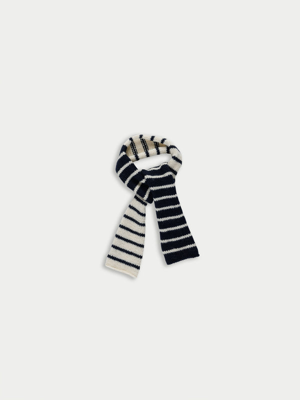 POLLY JEAN Hand Knitted Striped Scarf - Navy / Ecru
