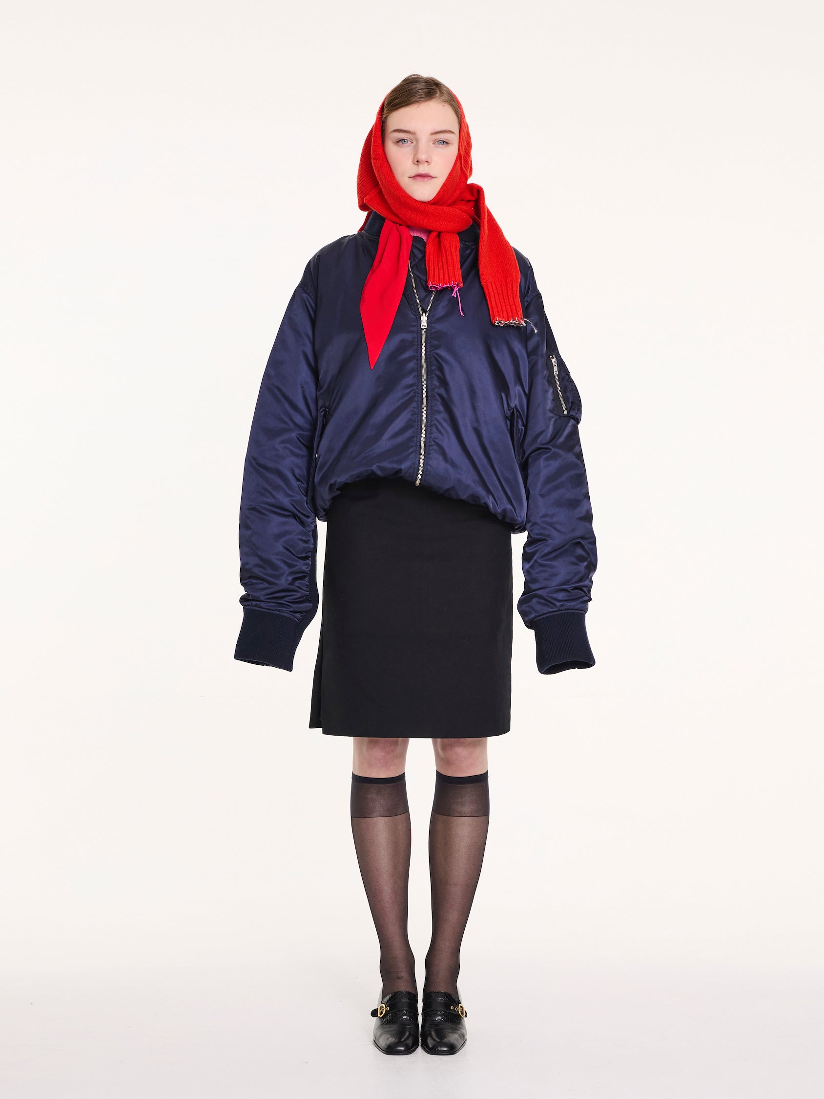 KIM X Oversized Bomber Jacket - Navy / Neon Orange