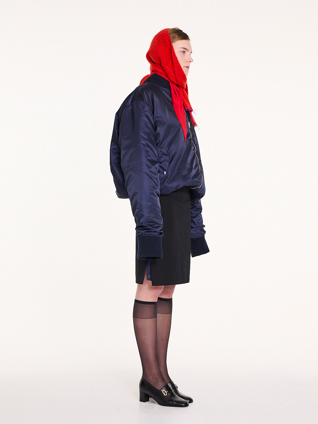 KIM X Oversized Bomber Jacket - Navy / Neon Orange