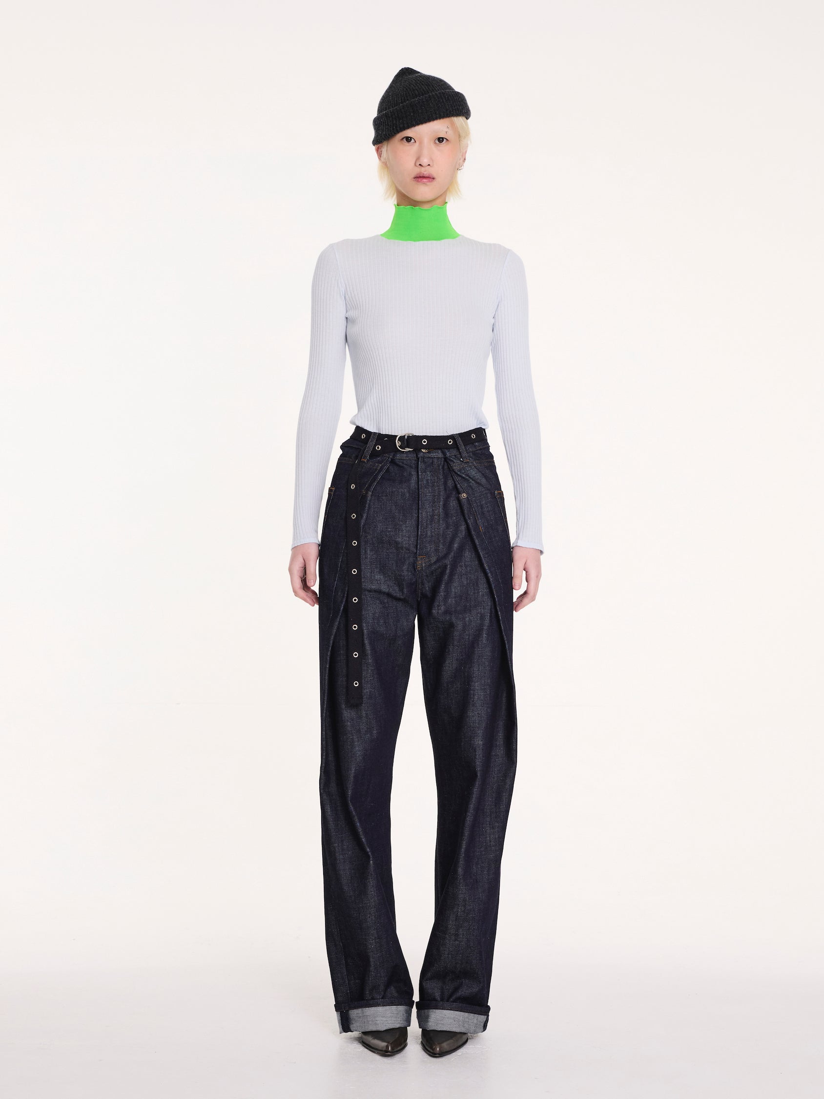 FREDERIQUE Ribbed Fine Weight Top - Light Blue