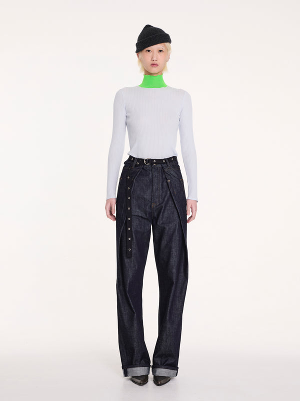 FREDERIQUE Ribbed Fine Weight Top - Light Blue